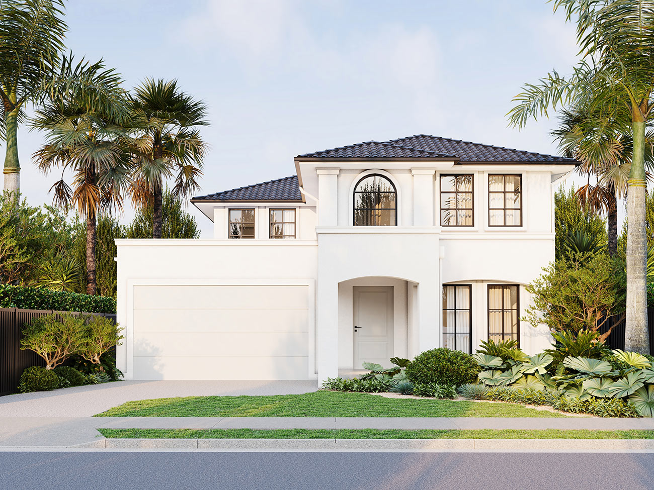 Coastal modern home with white rendered facade and timber detailing