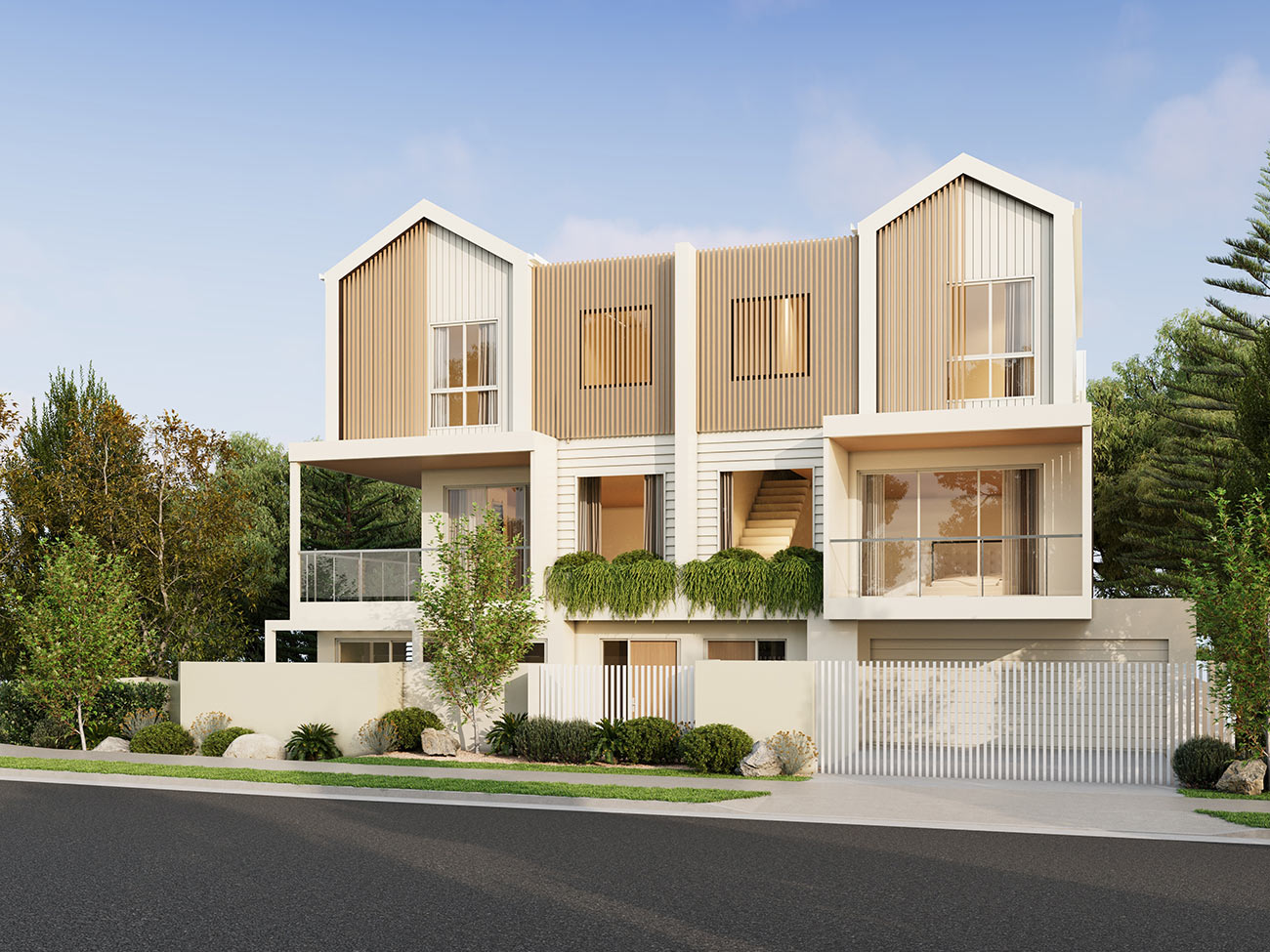 Luxury classical home with grand symmetrical facade and landscaped entry
