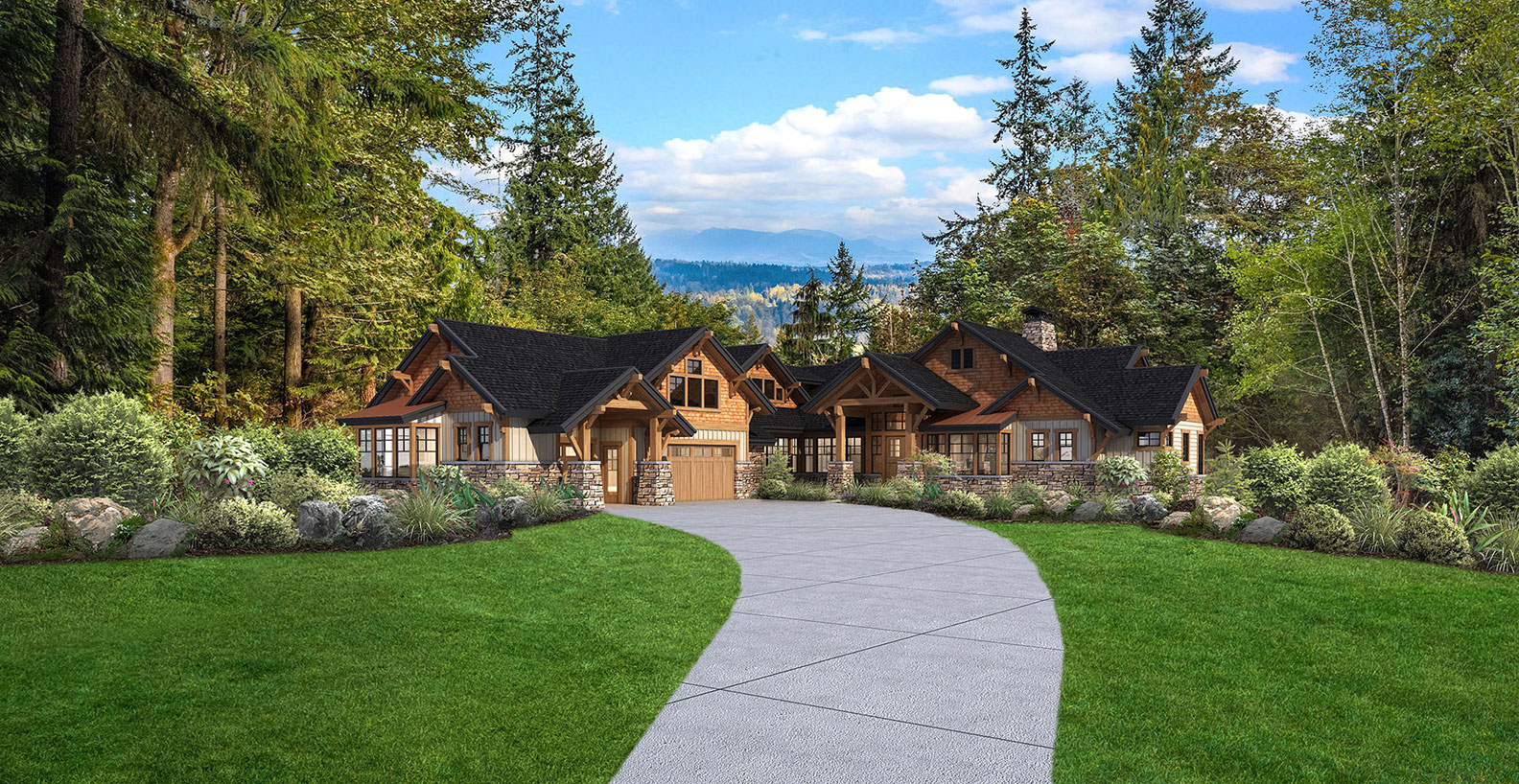 Luxury country estate home with large driveway, landscaped gardens and traditional architecture