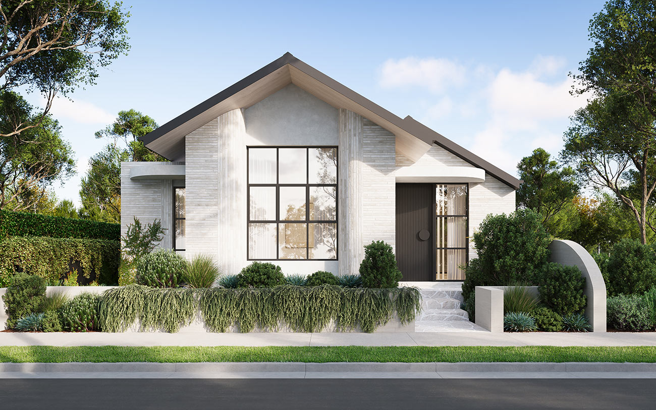 Luxury modern courtyard home with white stucco walls and integrated greenery