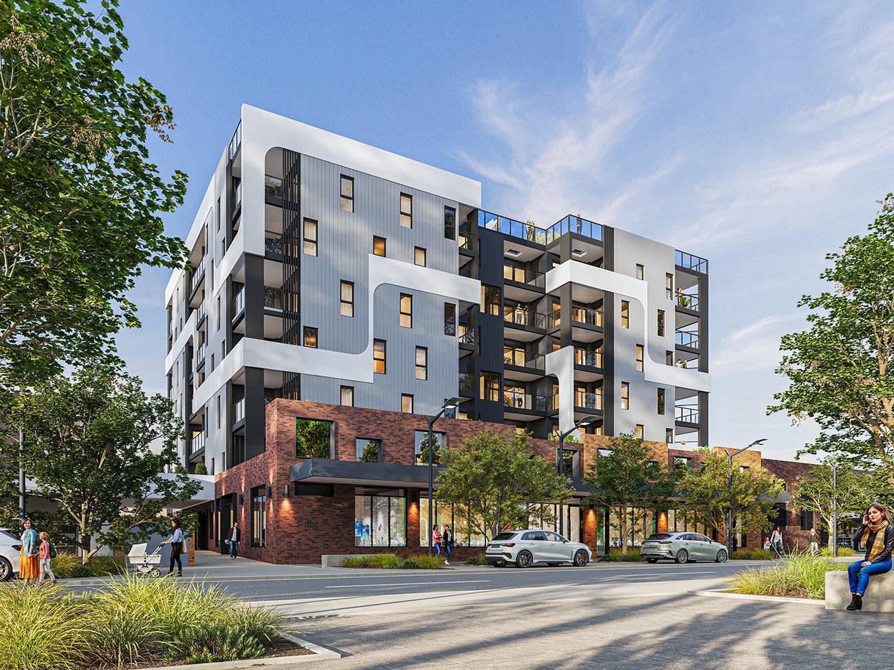 Mixed use apartment development with retail ground floor and active urban streetscape