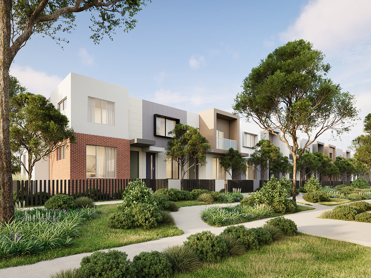 Modern duplex home with box frame architecture and clean facade 3D render