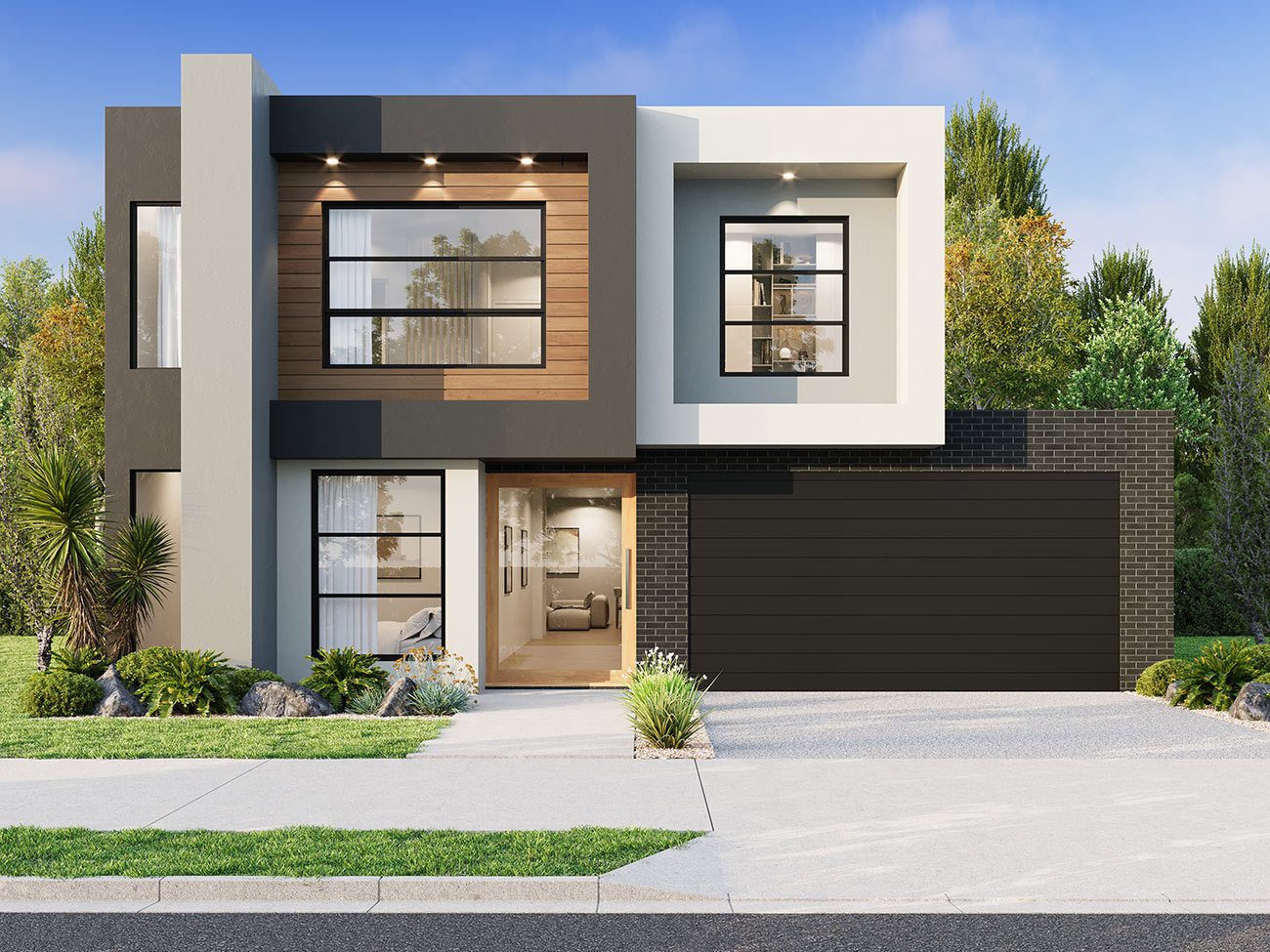 Range of modern single storey project home facades with varied exterior styles