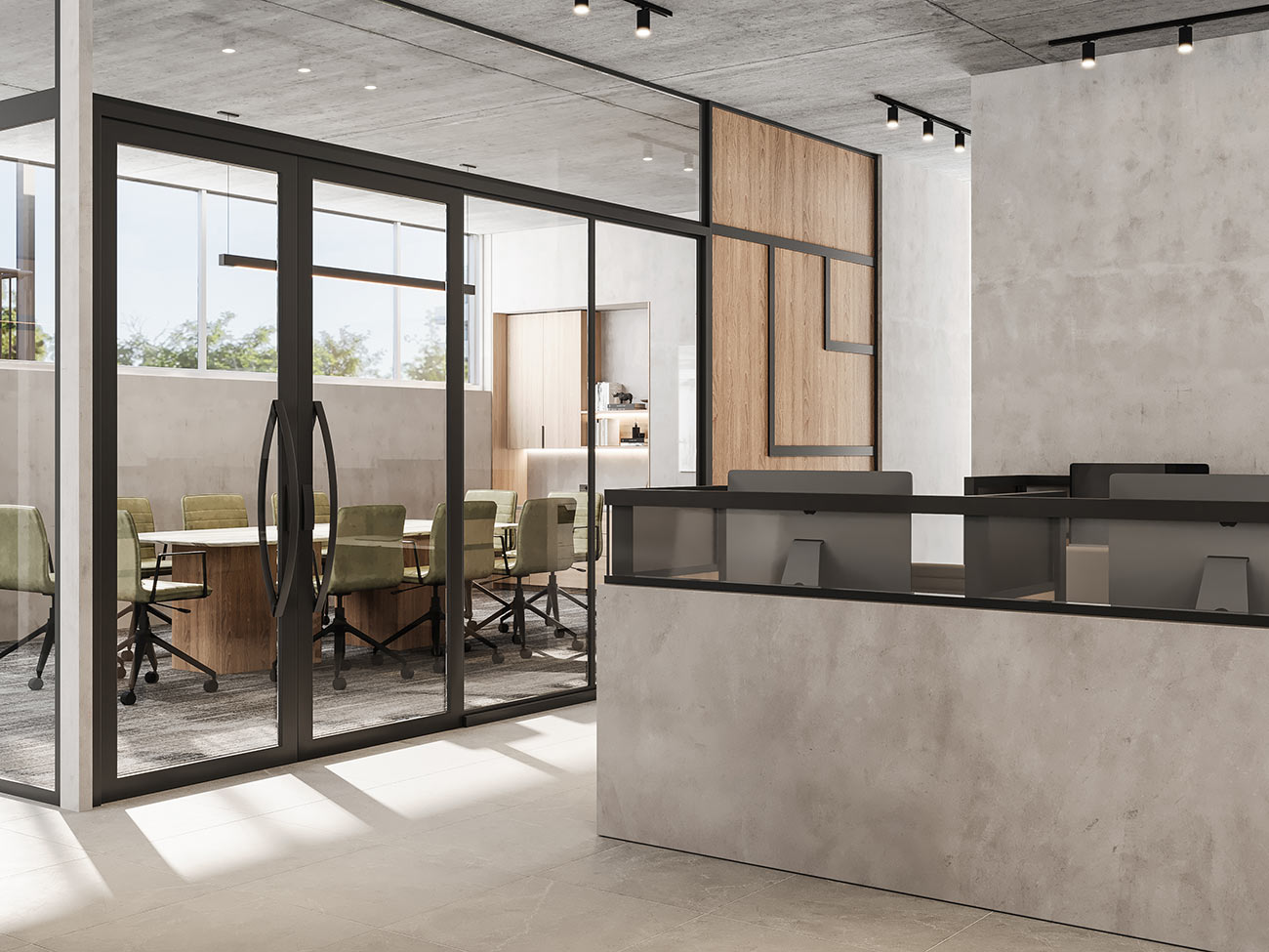 Conference Room With Glass Partitions And Timber Feature Walls