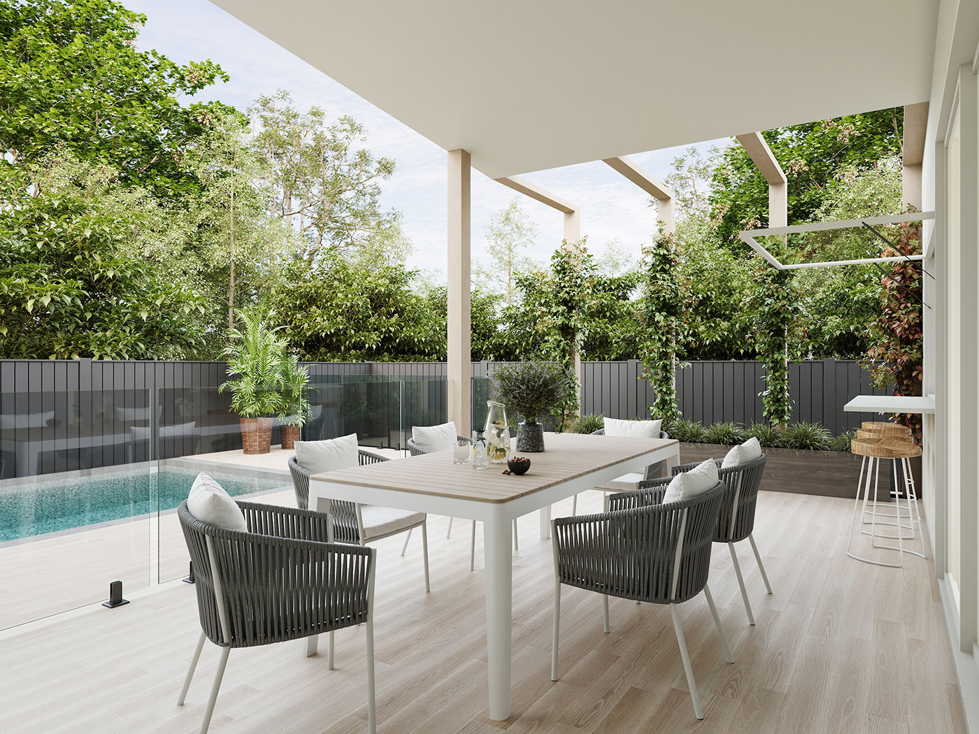 Covered Alfresco Area With Pool And Timber Ceiling