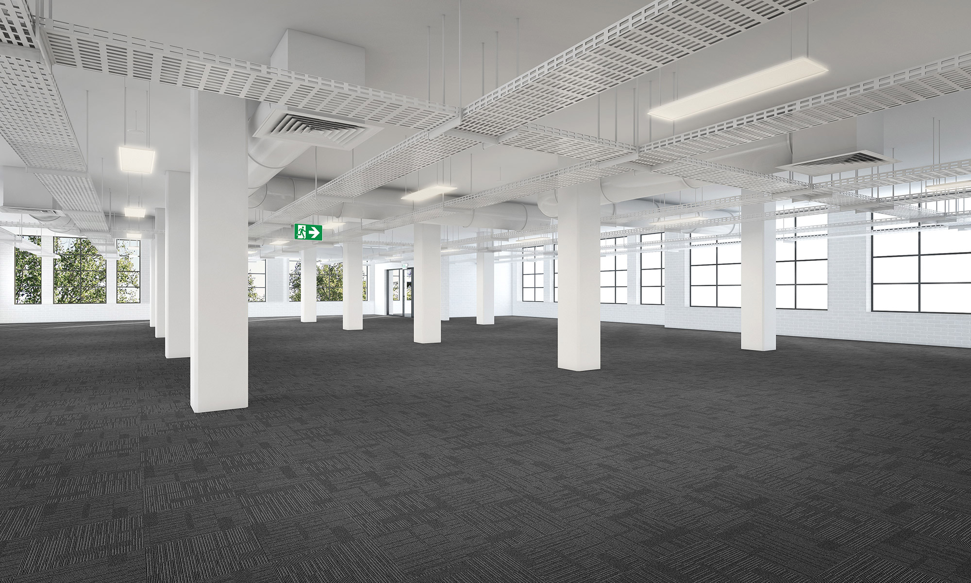 Empty open-plan commercial office space ready for fitout with exposed services and column grid