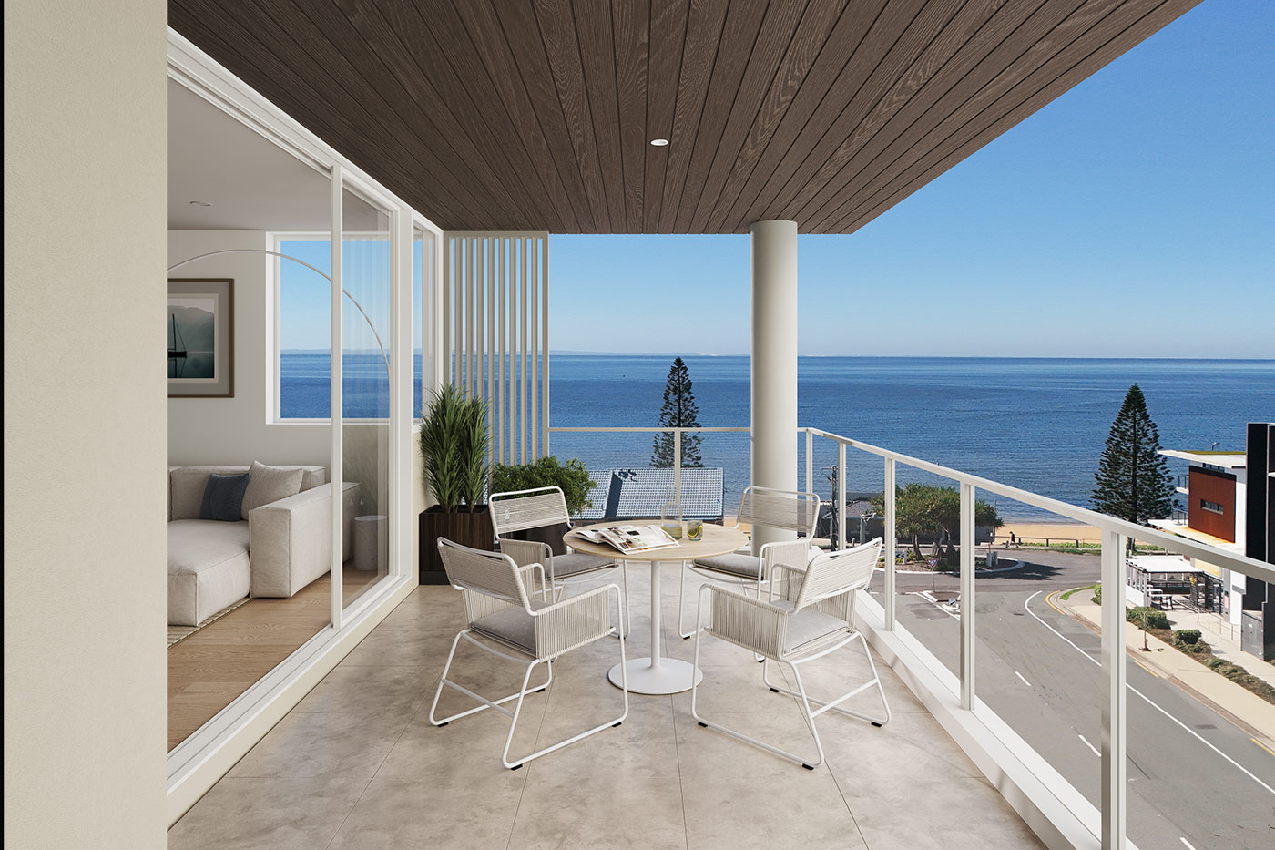 Modern Balcony With Ocean View And Outdoor Seating