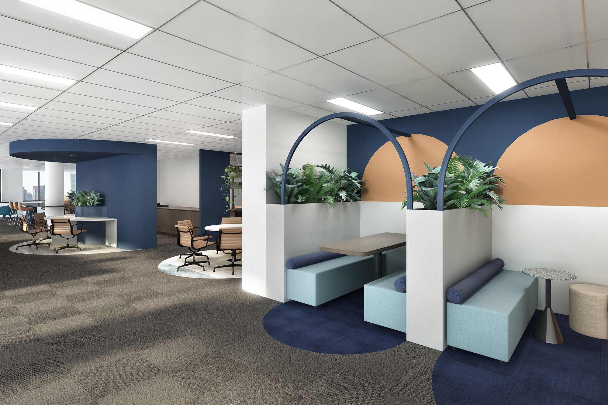 Office Collaboration Area With Privacy Pods 3D Render