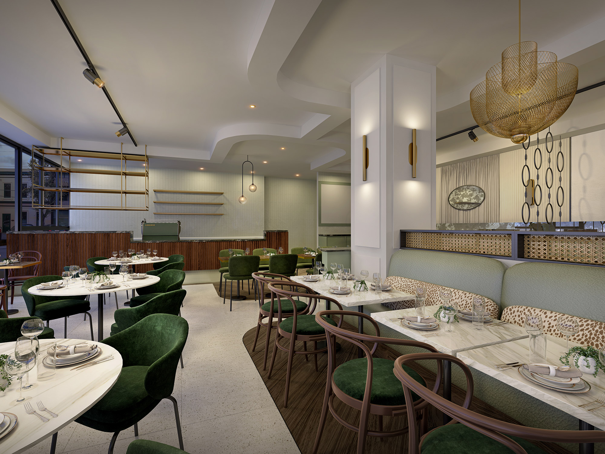 Restaurant Booth Seating Bar Area 3d Render